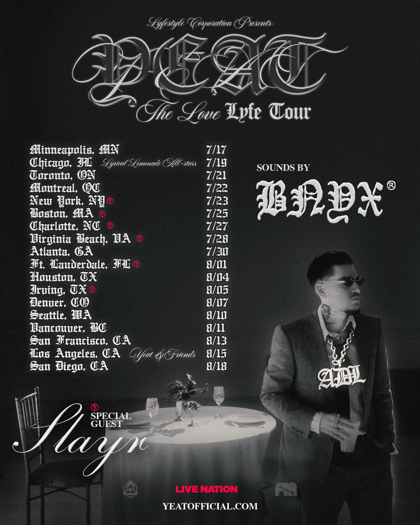 Yeat THE LOVE LYFE TOUR Poster 2026